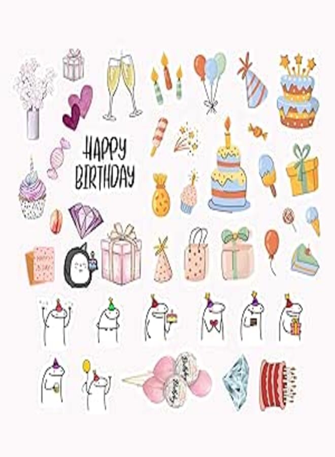 Scentiment 37 Pcs Happy Birthday Stickers Pack – Cute Celebration Vinyl Decals with Cakes, Balloons, Gifts, Candles & Party Characters – Waterproof Stickers for Cards, Journals, Laptops & Decor